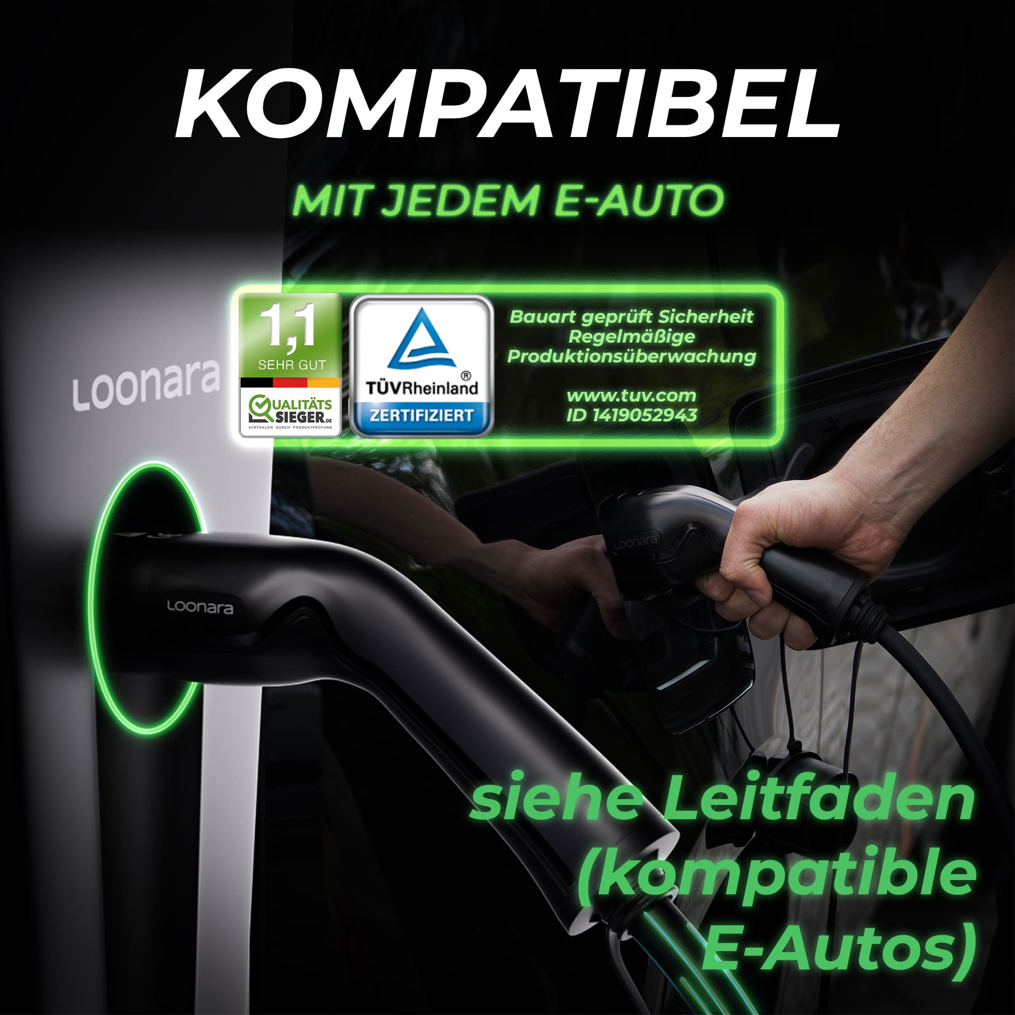 loonara Mobile Wallbox 11kW mit Typ 2 Schuko und CEE Adapter - Mobile  Ladestation Elektroauto für ganz Europa inkl. App