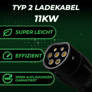 loonara Typ 2 Ladekabel 11kW [schwarz] - Mode 3 Ladekabel nach IEC 62196 Standard - passend für dein Elektroauto