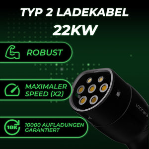 loonara Typ 2 Ladekabel 22kW [schwarz] - Mode 3 Ladekabel nach IEC 62196 Standard - passend für dein Elektroauto